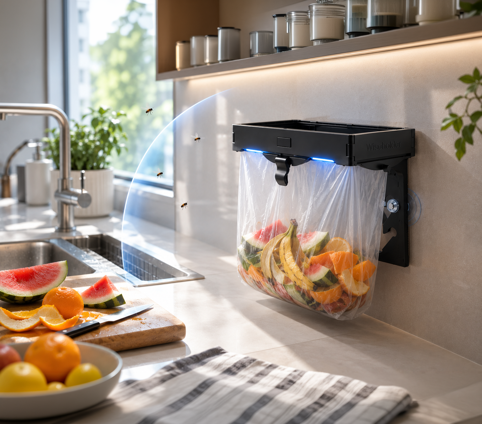 Using a wall-mounted WISEHOLDER in a kitchen