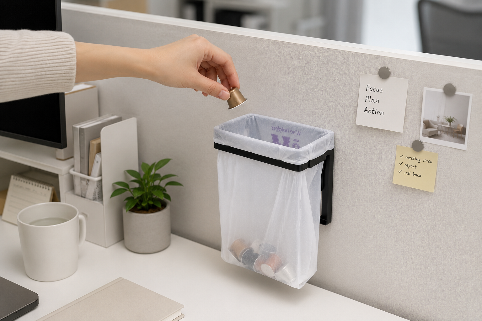 Wall-mounted WISEHOLDER in a compact kitchen